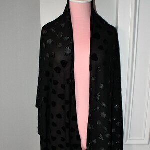 Cezanne Black Scarf with Heart Detail #SF10806   NWT  100% Polyester   Hand Wash